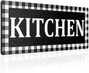 Wooden Kitchen Sign Buffalo Plaid Wall Decor 13.8 x 5.1 Inches Rustic Wall Sign Black and White Vintage Farmhouse Kitchen Decor for Home Kitchen Pantry Dining Room Restaurant Coffee Shop (Black)