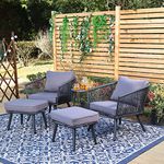 LOCCUS Patio Furniture Set, 5 Pieces Porch Backyard Garden Outdoor Furniture Rope Sofa Set and Table Conversation Set for Balcony,Backyard,Living Room (Grey)