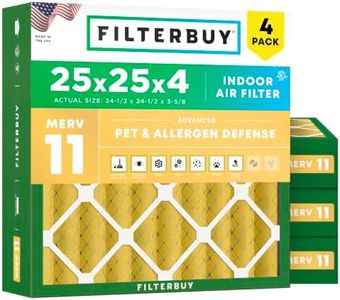Filterbuy 25x25x4 Air Filter MERV 11 Pet & Allergy Defense (4-Pack)