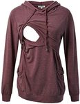 GINKANA Nursing Hoodie Long Sleeves Shirts Casual Top Sweatshirt with Button Decoration Pockets,Maroon,L