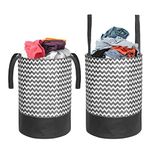 PrettyKrafts 45L Non Woven Wave Printed Round Foldable Large Laundry Bag/Basket With Handle, Freestanding Cloth Storage Organizer for Bedroom, Bathroom (36x36x45cm, Black & White, Set of 2)