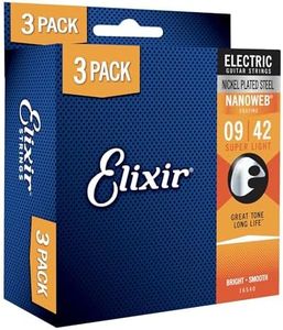 Elixir® Strings 16540 Electric Guitar Strings with NANOWEB® Coating, 3 Pack, Super Light (.009-.042)