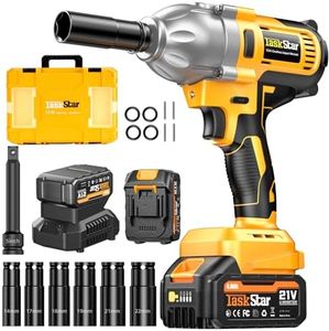1000N Cordless Impact Wrench 1/2 inch, Brushless Motor, Built-in LED, Variable Speed Trigger with 3-Mode Speed, 2 x 4.0 Ah Batteries and 1 x Charger, 740 Ft-lbs High Torque Impact Gun for Car Home