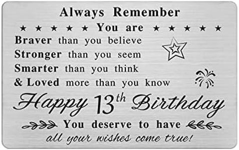 FALOGI Happy 13th Birthday Card - You Are Loved More Than You Know - 13 Year Old Birthday Gifts for Boys Girls, Personalised Engraved Wallet Card