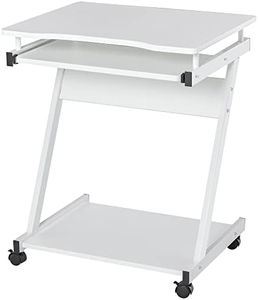 HOMCOM Bureau Informatique Roulant - Bureau Mobile - Table d'ordinateur - Tablette coulissante Clavier + étagère - Blanc