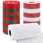 tenn well 3 Rolls Deco Mesh Rolls for Wreath Making Supplies, 6 Inch x 10 Yards Christmas Mesh Ribbon for Wreaths, Swags and Christmas Decoration (Red White+Red Green+White)