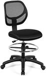 Giantex Mesh Drafting Computer Swivel Chair, Office Desk Chair w/Footrest Ring, Lumbar Support & 5 Rolling Wheels, Ergonomic Armless Executive Task Chair for Home Office Bedroom, Black