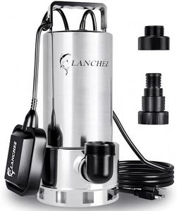 LANCHEZ 1.6 HP Stainless Steel Submersible Water Pump 5500GPH High Flow with Float Switch Long Cord, Sump Pump for Quick Water Removal from Swimming Pool Flooded Basement Pit Sewage Sink Pool Tub