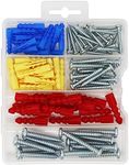 T.K.Excellent Plastic Self Drilling Drywall Ribbed Anchors with Screws Assortment Kit,100 Pieces