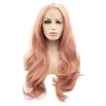 Xiweiya Mixed Pastel Pink Lace Front Wigs Long Wavy Pastel Pink Mermaid Synthetic Lace Front Wig Golden Pink 13 * 3 Lace Wigs Heat Resistant Fiber Wig 150% Density Hair For Women 24inch