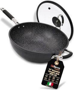 DaTerra Cucina - 13" Nonstick Ceramic Wok with Lid - Made in Italy - High Heat Resistant Nonstick Cookware - Oven & Induction Safe, PTFE, Cadmium, Lead & PFOA free - Volcanic Black Speckled