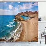 ABAKUHAUS Landscape Shower Curtain, Ocean View Tranquil Beach Cabo De Gata Spain Coastal Photo Scenic Summer Scenery, 78 Inches, Blue Brown