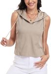 MISS MOLY Women's Sleeveless Summer Hoodie Vest Cropped Tops Ribbed Button Y2k T-Shirts Stretch Casual Khaki XL