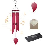 40 Inch Wind Chimes for Garden, Aluminum Tubes Memorial Gift for Grandma, Decoration Wind Chime Outdoor Waterproof for Nana Mum Gift (Red)