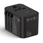 Ceptics Universal Travel Adapter with Type C - 4 in 1 65W International Travel Adapter, Universal Adapter Plug Socket, 1 x USB, 2 x Type C USB, W/3.1A Max Fast Charging - Worldwide Travel Adapter