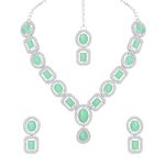 Atasi International Mint Green Crystal Silver Plated Alloy Necklace Jewellery Set with Earrings and Maang Tikka For Women (RMG5906)