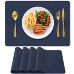 BIPASION Placemats, Leather Placemats Set of 4, Heat Resistant Waterproof Table Mats, Non-Slip Stain Resistant Kitchen Table Place Mats for Dining Table and Decor（Navy Blue）