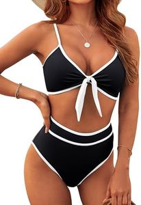 Blooming Jelly Womens High Waisted Bikini Set Colorblock Two Piece Swimsuits Bathing Suits (Medium, Black)