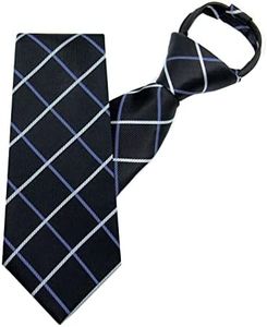 Mantieqingway Zipper Ties for Men Boy Pre-tied Neck Tie 3.15'' Polyester Tie Zip on Neckties for Wedding Party (Black Plaid)