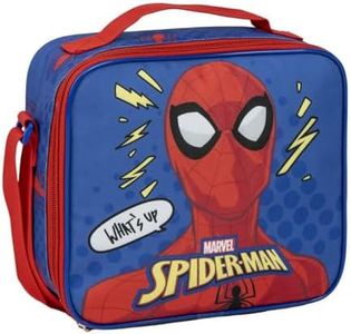 Portameriendas Térmico de Spiderman - Color Azul - 21,5x8,5x19 cm - Fabricado en Poliéster - Mochila Pequeña con Cierre de Cremallera y Asa Regulable - Producto Original Diseñado en España