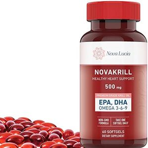 Natural Krill Oil Omega 3 6 9 Supplement, Burpless 60 Red Liquid Softgels, Rich in EPA, DHA, Astaxanthin, No Fishy Aftertaste, 1000mg per 2 Softgels