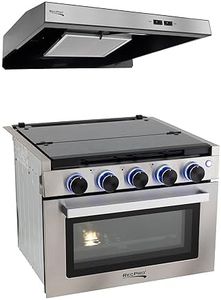 RecPro RV Stove | 21" x 17" Cooktop | 17" Tall Gas Range | 3 Burner | 1.8 Cu. Ft | 7100 BTU | Black or Silver Finish | Optional Vented Range Hood (Stainless, With Range Hood)