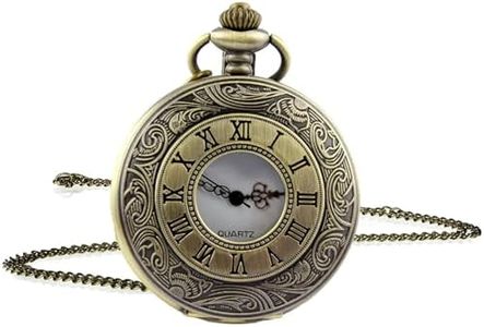 Jinpojun Cadena Reloj de Bolsillo Vintage con Cadena Corta 40CM, Antigua Roma patrón Relojes de Bolsillo para Hombre Mujer, Cumpleaños, Aniversario, Navidad, Día del Padre (Bronce)