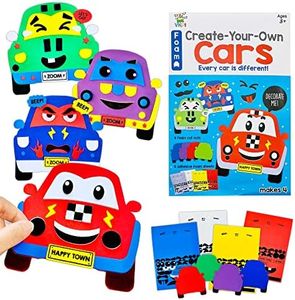 VKPI 4 Pieces EVA Foam Art Crafts Gift Kit, Creative Make Your Own Cars, Cartoon Foam Paper Craft Projects for Kids Ages 4+ Toddler, Preschool Learning Toy for Birthday Party Favor Supplies