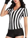 VKT Referee Shirt Womens Ref Jersey Black and White Stripe Uniform for Basketball Football Soccer Halloween Costume, Zipper, Small