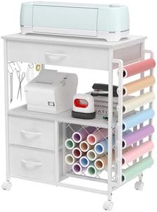 VENNQD Storage cart Compatible with Cricut Machines Stand Cutting Machine Stand with Drawers and Vinyl Roll Holder Rolling Craft Cabinet Table for Cricut Craft Workstation for cart Craft Room (White)