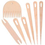 LUTER 7Pcs Wood Hand Loom Stick Set DIY Handcrafts Tools Include 5Pcs Wood Weaving Crochet Needle, 1Pc Wooden Shuttle, 1Pc Wood Weaving Comb for Knitting Crafts