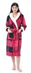 SUNNY FORREST Hooded Flannel Mid-Calf Men/Women's Bathrobe with Pockets. Comfort and Soft. (CA/US, Alpha, Small, Medium, Regular, Regular, REDPLAID/WHITE)