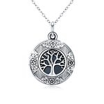 CUOKA MIRACLE Tree of Life Locket Necklace 925 Sterling Silver Round Shape Locket Necklace Vintage Oxidized Tree of Life photo Pendant Family Mother's Day Gifts for Mom Grandmother