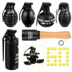 Sratte 6 Pcs Toy Hand Grenade for Tactical Game with 60 Foam Ammo Fun Impact Pull Ring Grenade Toys for Adults Outdoor Sports(Black)