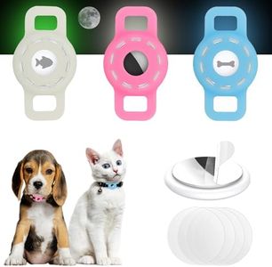 3-Pack Luminous AirTag Cat Collar Holder for Apple AirTag 2021, Silicone Airtag Protective Case for Puppy Collar, Anti-Lost AirTag Dog Collar Holder with Screen Protectors - White & Blue & Pink