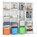 FUNLAX Cube Storage Unit, 16 Cube Bookcase Bookshelf Portable Bathroom Storage Plastic Cube Organiser Stackable Cube Shelving Unit for Clothes Books Toys Yarn Shoes