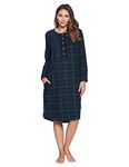 Ashford & Brooks Women's Flannel Plaid Long Sleeve Nightgown Sleepwear, Navy Blackwatch Plaid, Large