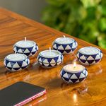 ExclusiveLane Shimmering Mughals Geometric Hand-Painted Ceramic Tea Light Holders (Set of 6) for Home Decor Votive Tealight Holder T Lite Candle Stand for Home Decoration (EL-008-216)