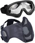 Aoutacc Airsoft Mesh Mask, Half Face Mesh Masks with Ear Protection and Tactical Goggles Set for CS/Hunting/Paintball/Shooting, TY