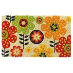 RugSmith Folk Flowers Coir Doormat, 18" x 30", Bleach