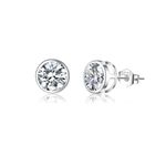 SLUYNZ Sterling Silver Round Simulated Diamond Stud Earrings for Women Teens Round CZ Stud Earrings Bezel CZ Earrings Stud 5MM/6MM/7MM (A-5MM-Silver)