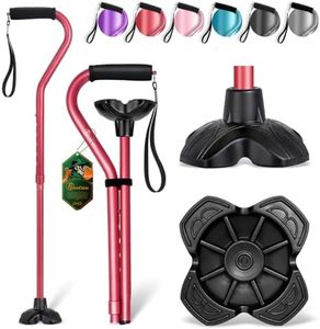 BeneCane Walking Cane Adjustable Cane with Offset Soft Cushioned Handle for Men & Women Lightweight Comfortable Extra Stability Base Mobility Aid for Men Women and Seniors Red