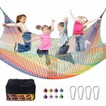 LPIW Climbing Net for Kids - 3.3FT x 9.9FT Double Layers Heavy Duty Playground Safety Net, Climbing Cargo Net for Tree House Tree Fort, Back Yard, Jungle Gyms, Monkey Bar Security Mesh（Rainbow）