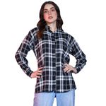 Buynewtrend Plaid Print Boxy | Loose Black N White Cotton Oversized Women Long Shirt (Large, Black)