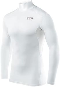 TCA HyperFusion sous T-Shirt Manches Longues Couche de Base de Compression pour Homme - Col Rond/Col Montant - Blanc Col Montant, S