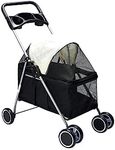 EZONEDEAL 4 Wheels Pet Stroller Dog Cat Carrier Travel Pushchair Foldable Pram with Mesh Windows Puppy Jogger Folding Stroller for Small & Medium Pets