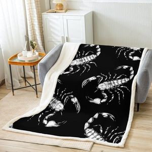 Feelyou Scorpion Blanket for Girls Boys Children Black and White Throw Blanket Decorative Animal Theme Sherpa Blanket Horror Scorpion Fleece Blanket Throw 50"x60" Fuzzy Blanket