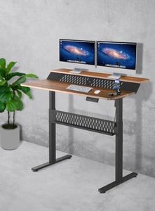 JIN OFFICE Height Adjustable Desk Electric Dual Layer | Additional Layer for Monitors | 80 Kg Wt. Cap, 3 Year Warranty | Added Cross bar for Stability| 1200 * 700 mm Table Top, Steel, Matte Finish