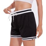 HEALONG Women Basketball Athletic Shorts: Double Mesh 5 Inch Inseam - Gym Sports Workout Jogger Retro Fashion Short Pockets, Black, Small