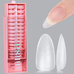 AILLSA Almond Nail Tips - 450 Pcs Upgraded Matte Soft Gel Nail Tips No Filed, Pre-shaped Full Cover Almond Nails Clear Acrylic False Gelly Nail Tips for Soak Off Nail Extensions 15 Sizes